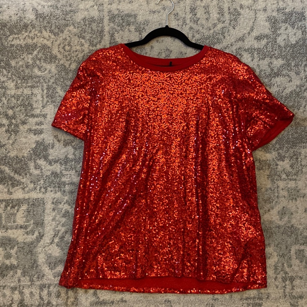 DKNY red sequin top